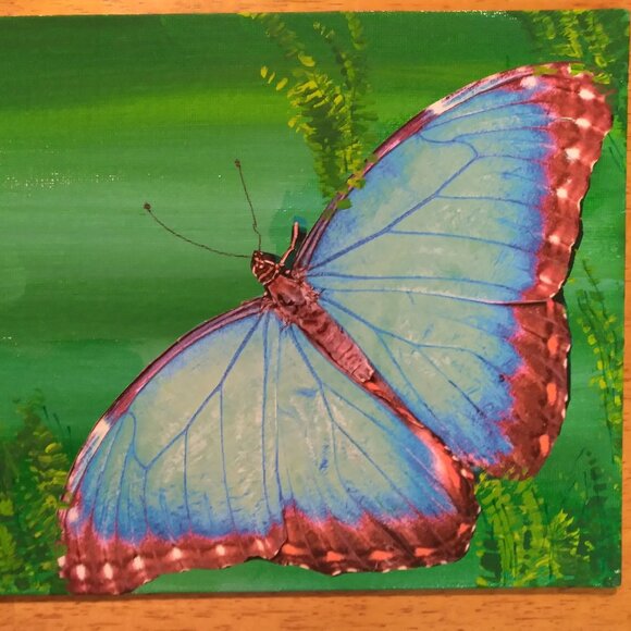 Hand Crafted Butterfly Collage / Painting - Picture 1 of 2